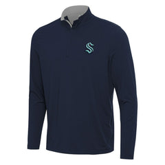 Seattle Kraken Antigua Content Quarter-Zip Pullover Top - Deep Sea Blue/Gray Pullover