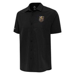 Vegas Golden Knights Antigua Activate Woven Short Sleeve Button-Up Shirt - Black
