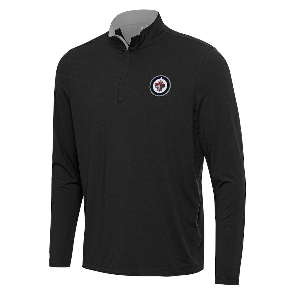 Winnipeg Jets Antigua Content Quarter-Zip Pullover Top - Black/Gray Pullover