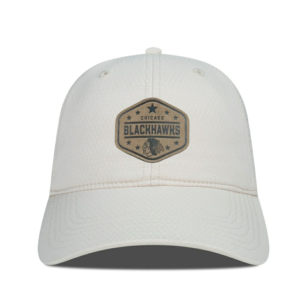 Chicago Blackhawks Men's Levelwear Faux Leather Patch Unstructured Adjustable Hat - Cream Hats