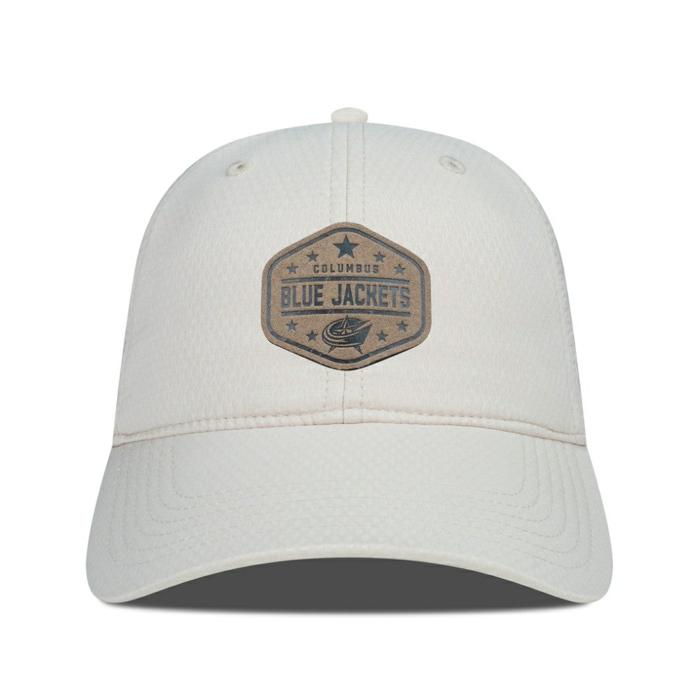 Columbus Blue Jackets Men's Levelwear Faux Leather Patch Unstructured Adjustable Hat - Cream Hats