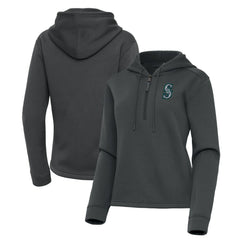 Seattle Mariners Antigua Women's Contemporary Quarter-Zip Hoodie Pewter