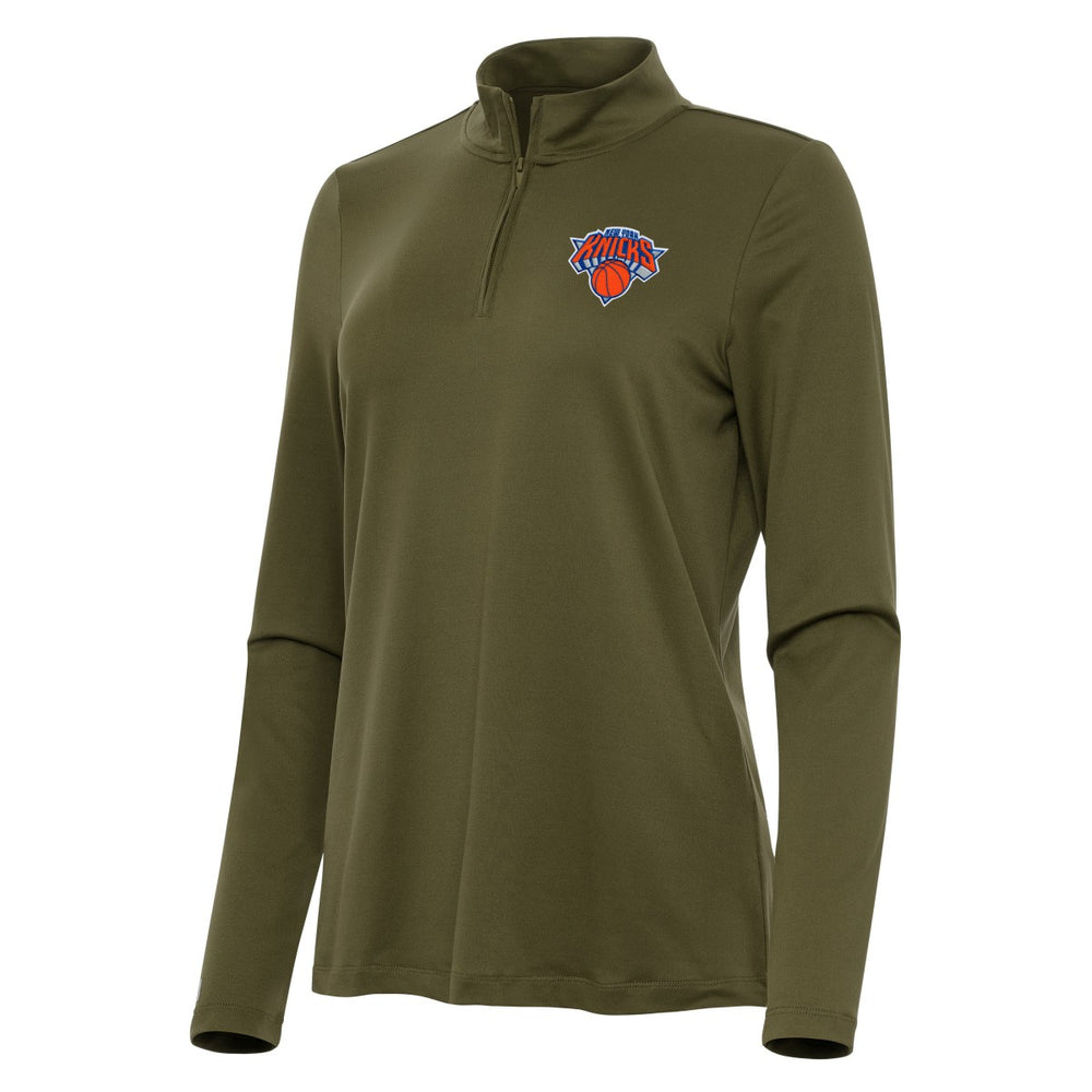 New York Knicks Antigua Women's Reprocess Quarter-Zip Top - Olive discount