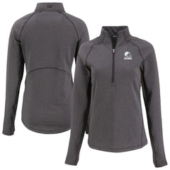 Cleveland Browns Cutter & Buck Women's Peshastin Eco Fleece Recycled Half-Zip Pullover Top - Heather Black for sale
