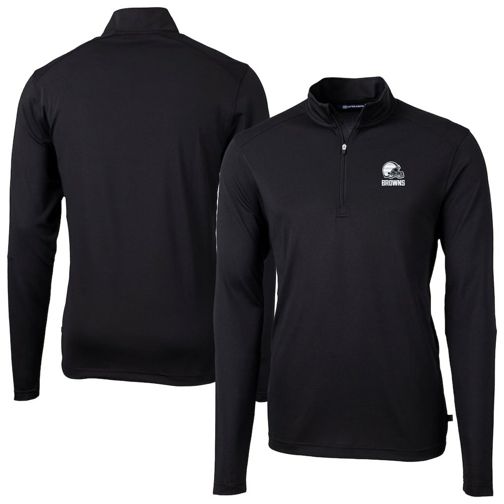 Cleveland Browns Cutter & Buck Big & Tall Virtue Eco Pique Recycled Quarter-Zip Pullover Top - Black cheap