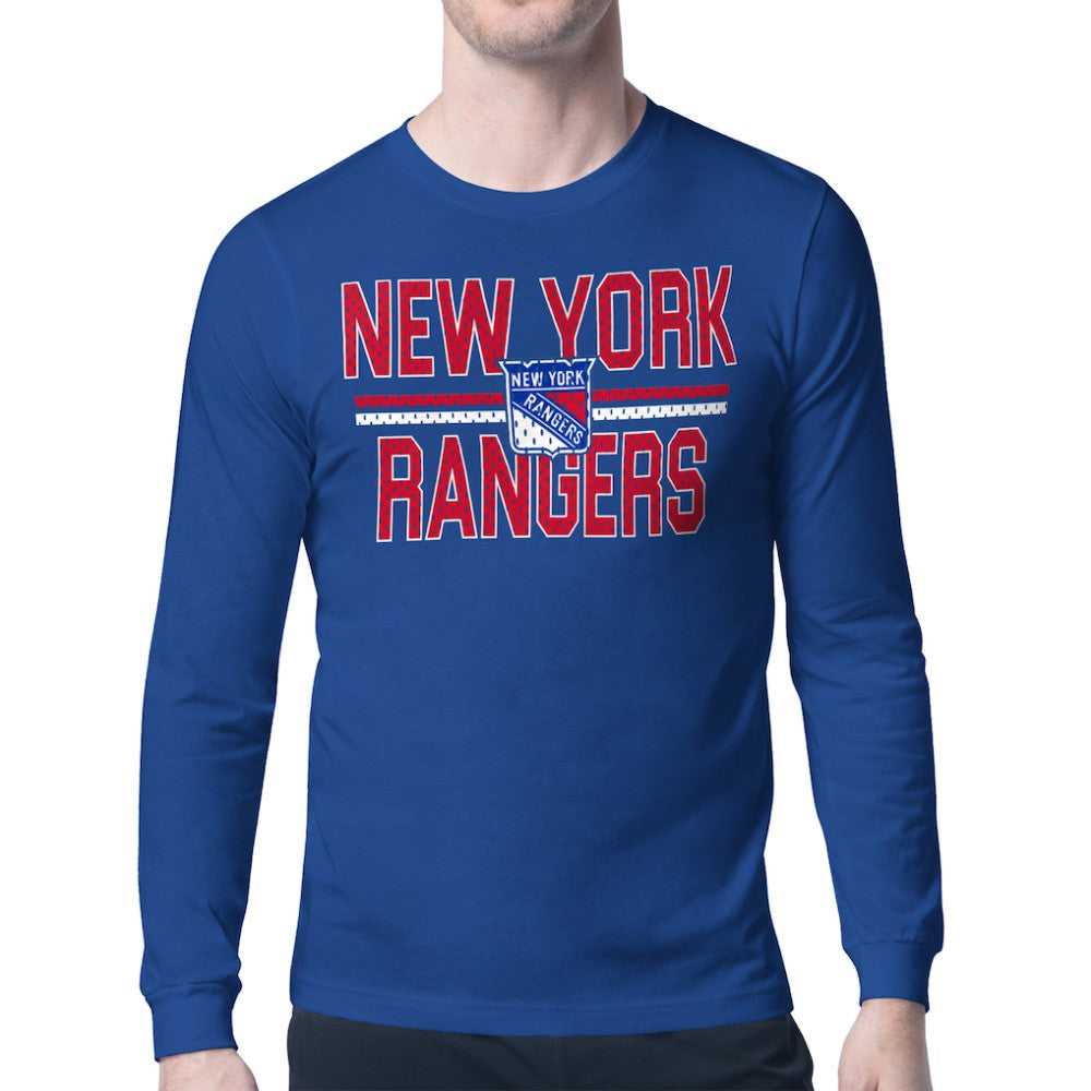 New York Rangers Starter Mesh Look Team Name Long Sleeve T-Shirt - Blue T-shirts