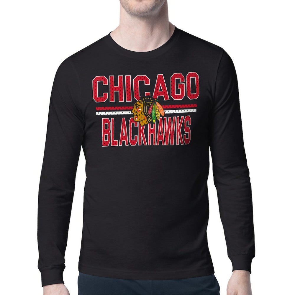 Chicago Blackhawks Starter Mesh Look Team Name Long Sleeve T-Shirt - Black T-shirts