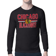 Chicago Blackhawks Starter Mesh Look Team Name Long Sleeve T-Shirt - Black T-shirts