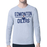 Edmonton Oilers Starter Mesh Look Team Name Logo Long Sleeve T-Shirt - Heather Gray T-shirts
