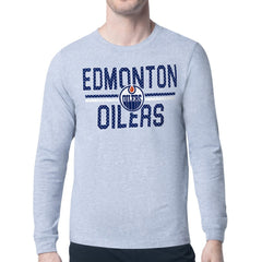 Edmonton Oilers Starter Mesh Look Team Name Logo Long Sleeve T-Shirt - Heather Gray T-shirts