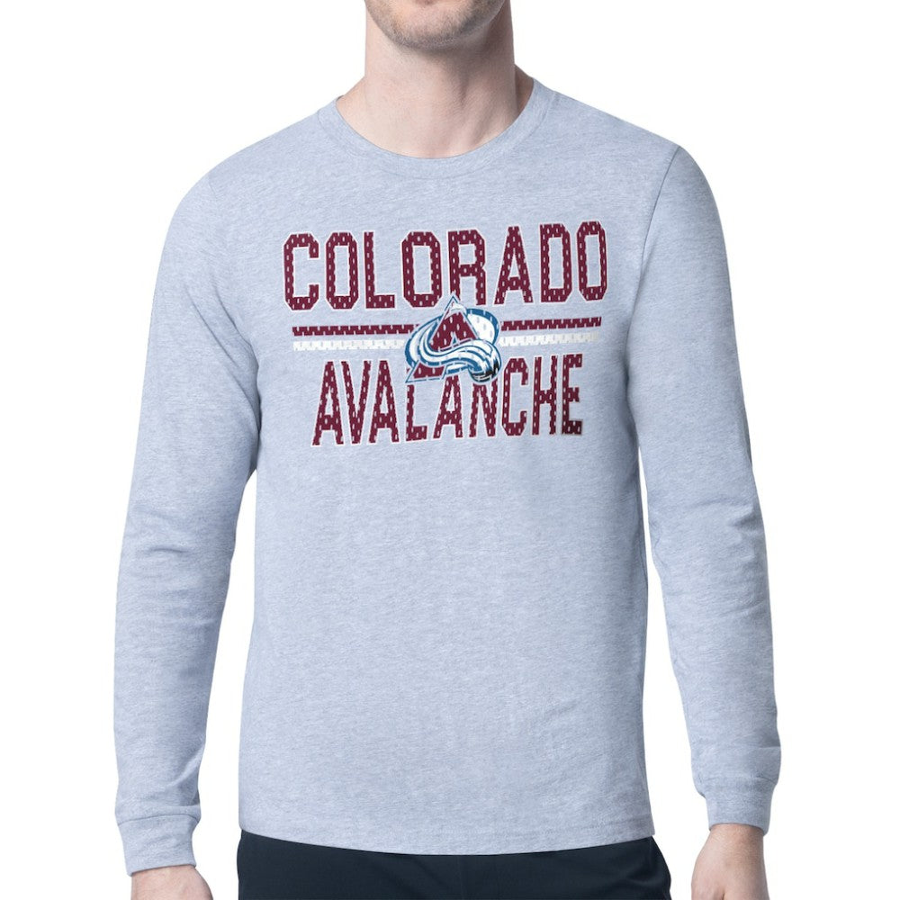 Colorado Avalanche Starter Mesh Look Team Name Logo Long Sleeve T-Shirt - Heather Gray T-shirts