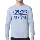 New York Rangers Starter Mesh Look Team Name Logo Long Sleeve T-Shirt - Heather Gray T-shirts