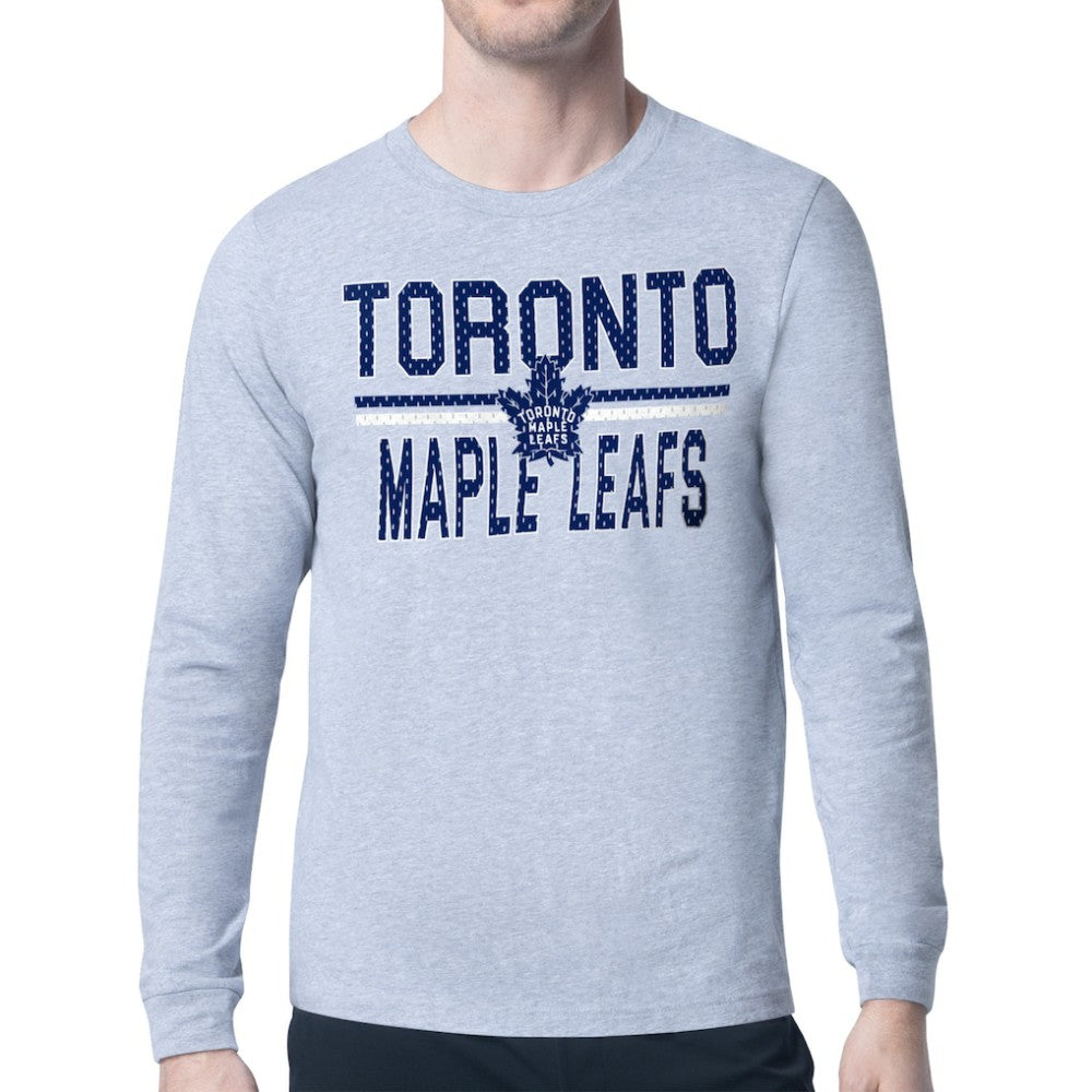 Toronto Maple Leafs Starter Mesh Look Team Name Logo Long Sleeve T-Shirt - Heather Gray T-shirts