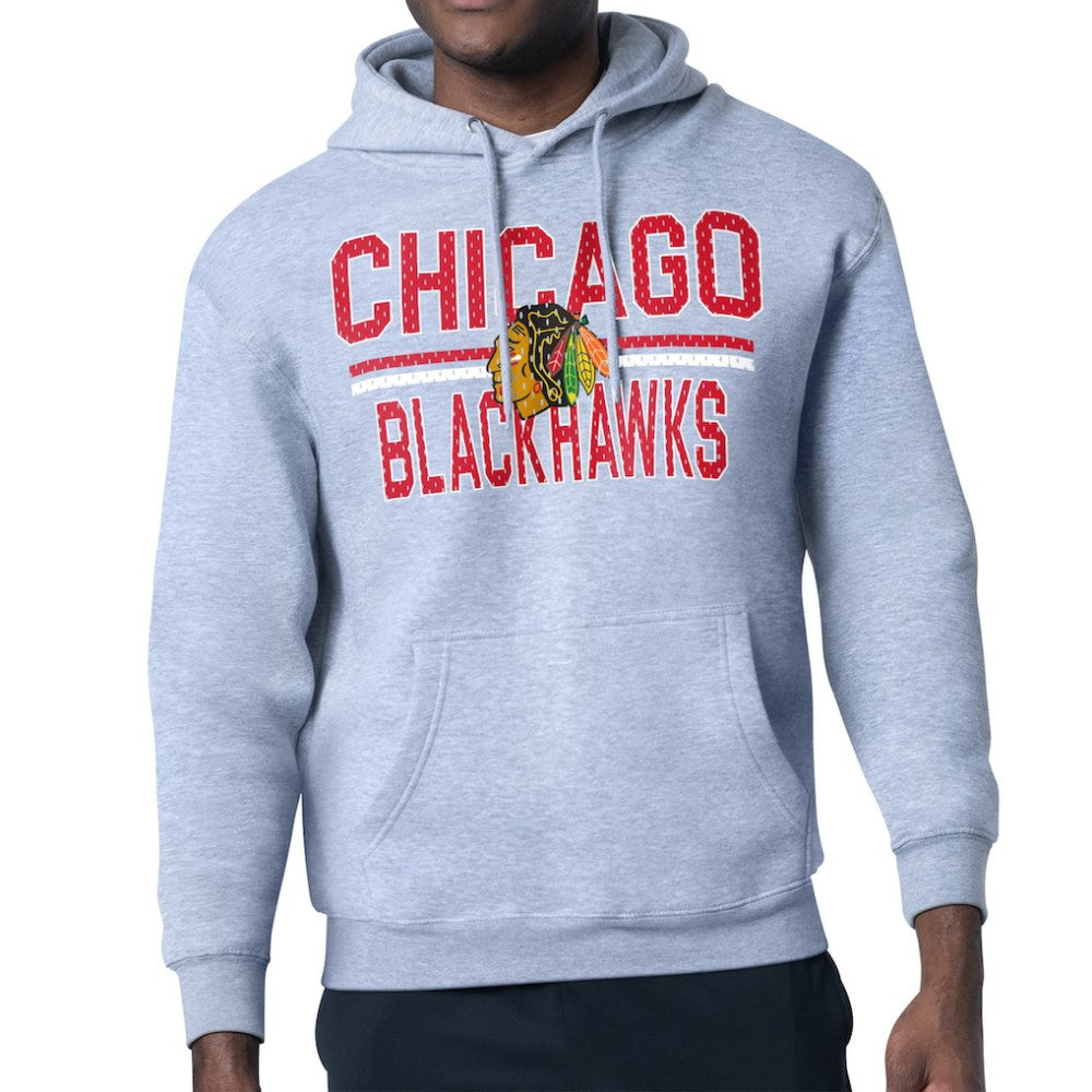 Chicago Blackhawks Starter Mesh Look Team Name Logo Tri-Blend Pullover Hoodie - Heather Gray Hoodies