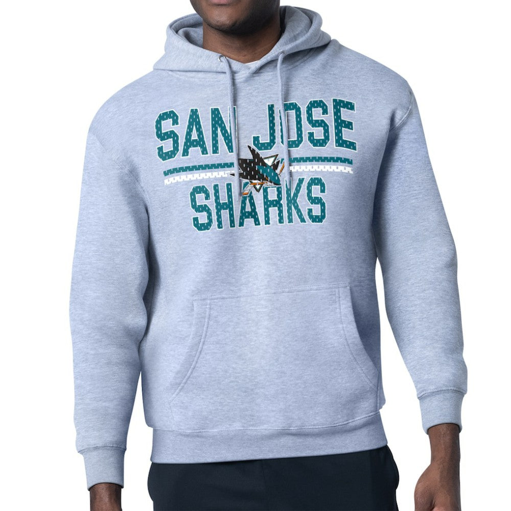 San Jose Sharks Starter Mesh Look Team Name Logo Tri-Blend Pullover Hoodie - Heather Gray Hoodies