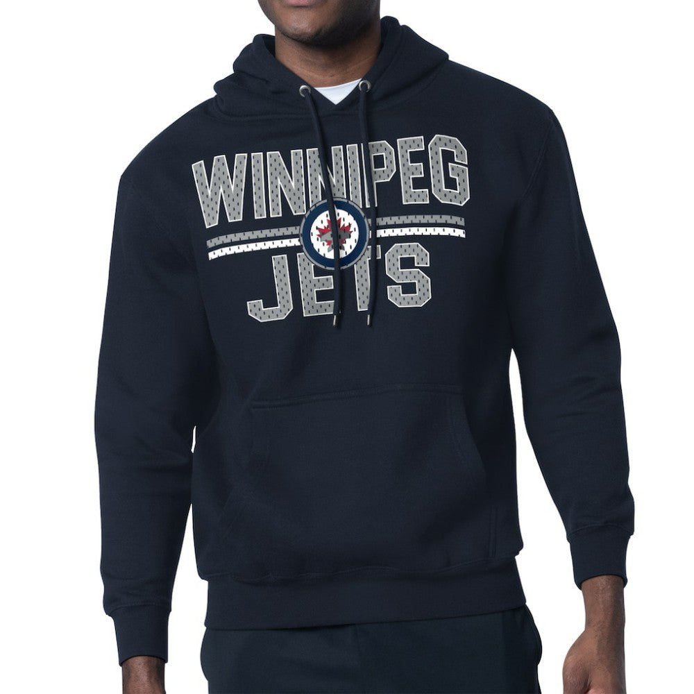 Winnipeg Jets Starter Mesh Look Team Name Logo Tri-Blend Pullover Hoodie - Navy Hoodies