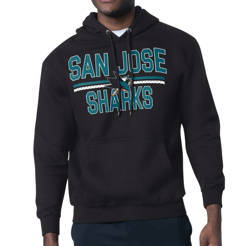 San Jose Sharks Starter Mesh Look Team Name Logo Tri-Blend Pullover Hoodie - Black Hoodies
