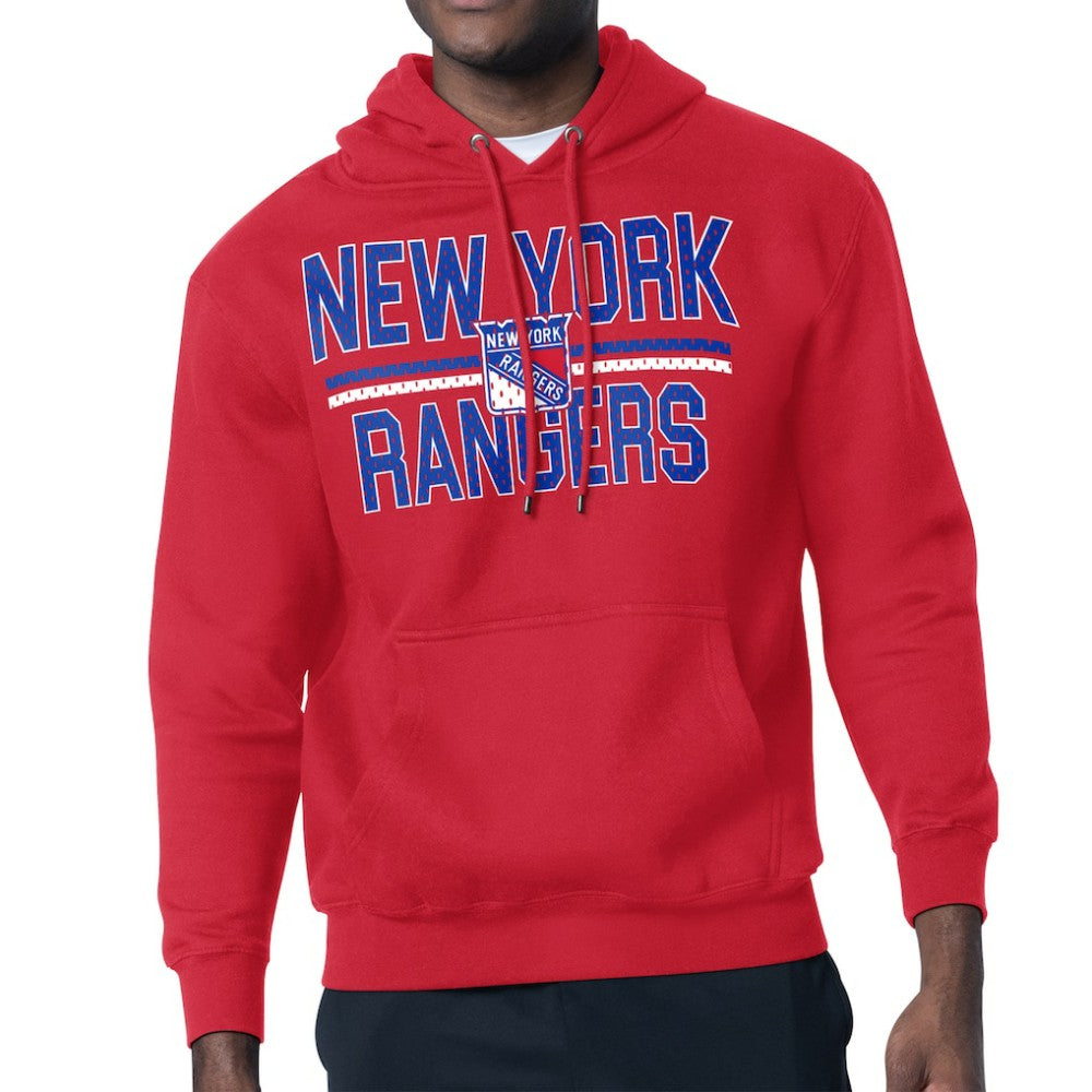 New York Rangers Starter Mesh Look Team Name Logo Tri-Blend Pullover Hoodie - Red Hoodies