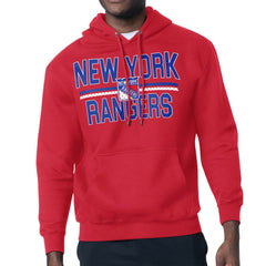 New York Rangers Starter Mesh Look Team Name Logo Tri-Blend Pullover Hoodie - Red Hoodies