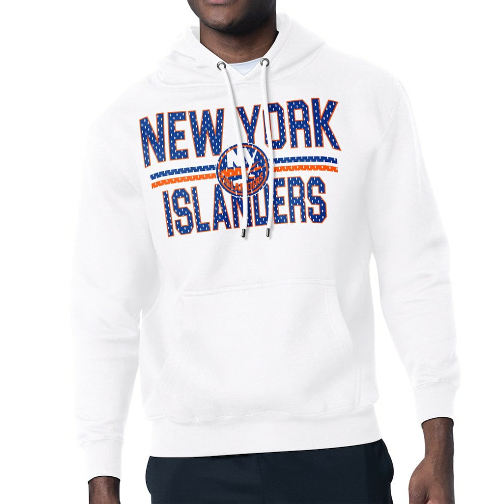 New York Islanders Starter Mesh Look Team Name Logo Tri-Blend Pullover Hoodie - White Hoodies