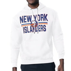 New York Islanders Starter Mesh Look Team Name Logo Tri-Blend Pullover Hoodie - White Hoodies