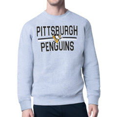 Pittsburgh Penguins Starter Mesh Look Team Name Logo Pullover Sweatshirt - Heather Gray Sweatshirts