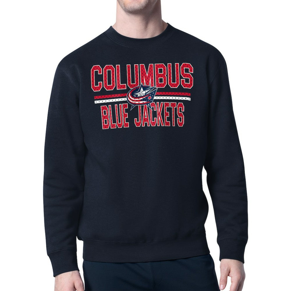 Columbus Blue Jackets Starter Mesh Look Team Name Logo Pullover Sweatshirt - Navy Sweatshirts