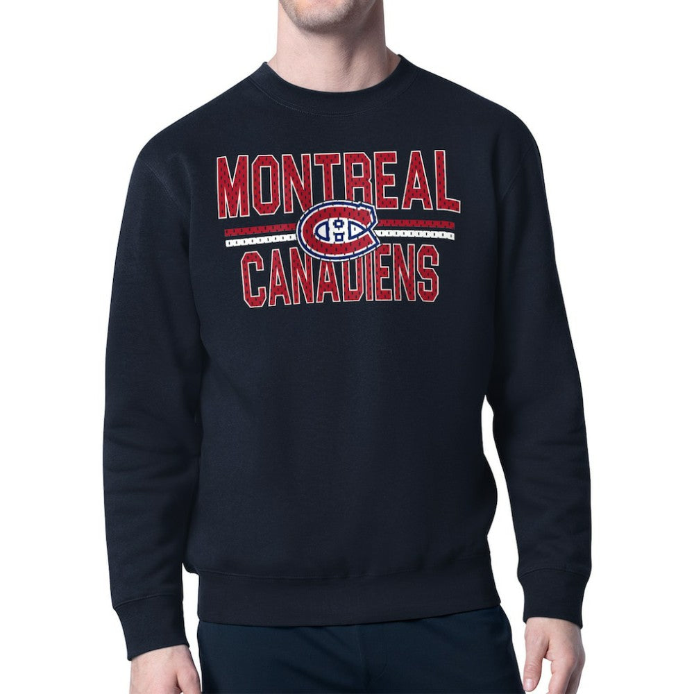 Montreal Canadiens Starter Mesh Look Team Name Logo Pullover Sweatshirt - Navy Sweatshirts