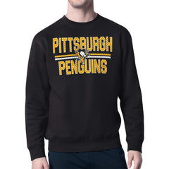 Pittsburgh Penguins Starter Mesh Look Team Name Logo Pullover Sweatshirt - Black Sweatshirts