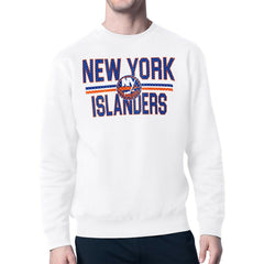 New York Islanders Starter Mesh Look Team Name Logo Pullover Sweatshirt - White Sweatshirts
