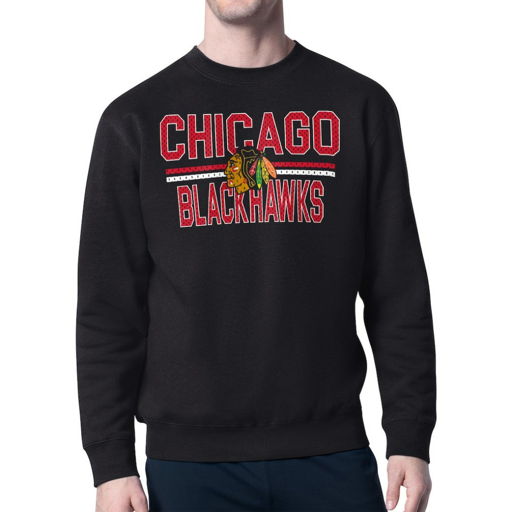 Chicago Blackhawks Starter Mesh Look Team Name Logo Pullover Sweatshirt - Black Sweatshirts