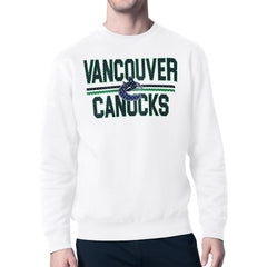 Vancouver Canucks Starter Mesh Look Team Name Logo Pullover Sweatshirt - White Sweatshirts