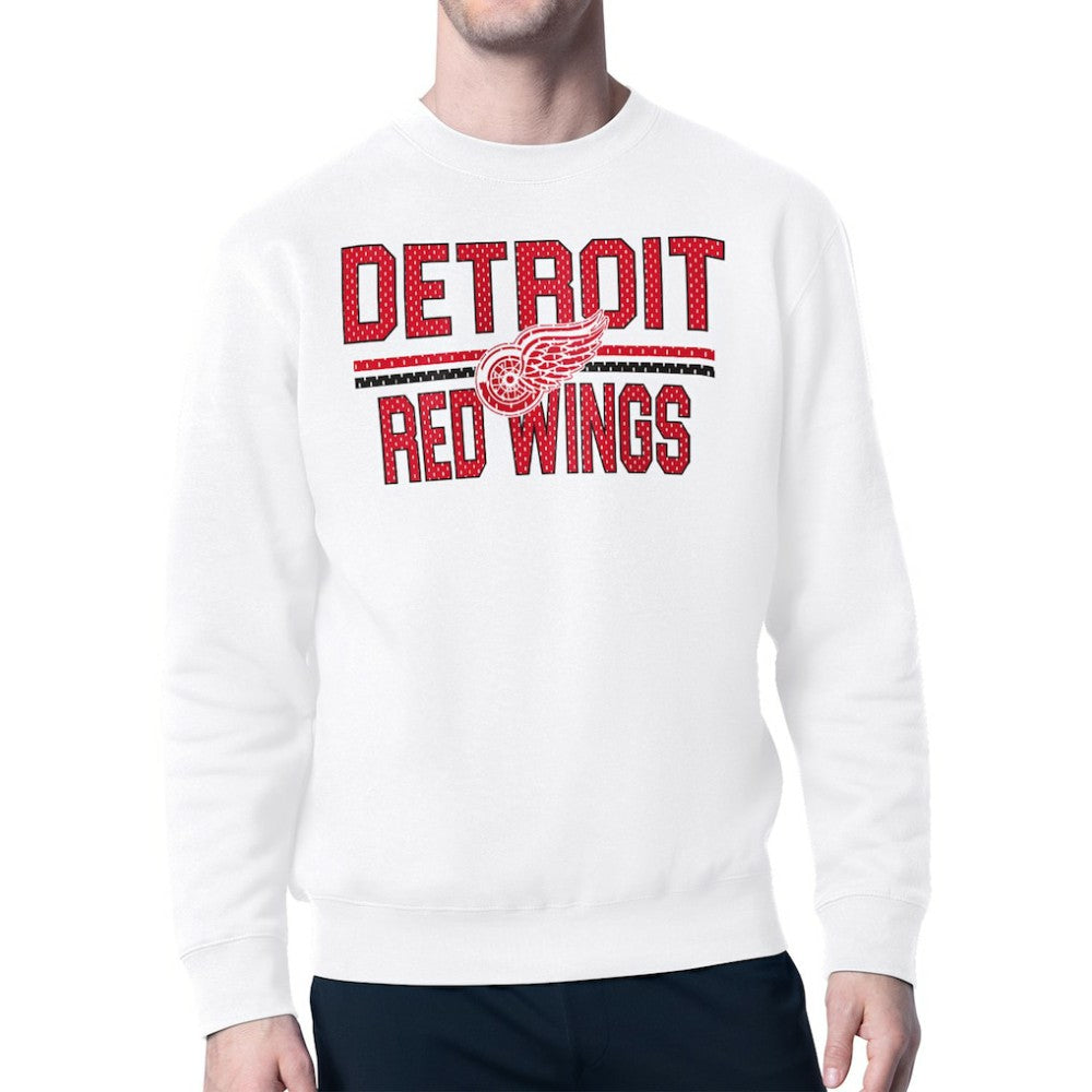 Detroit Red Wings Starter Mesh Look Team Name Logo Pullover Sweatshirt - White Sweatshirts
