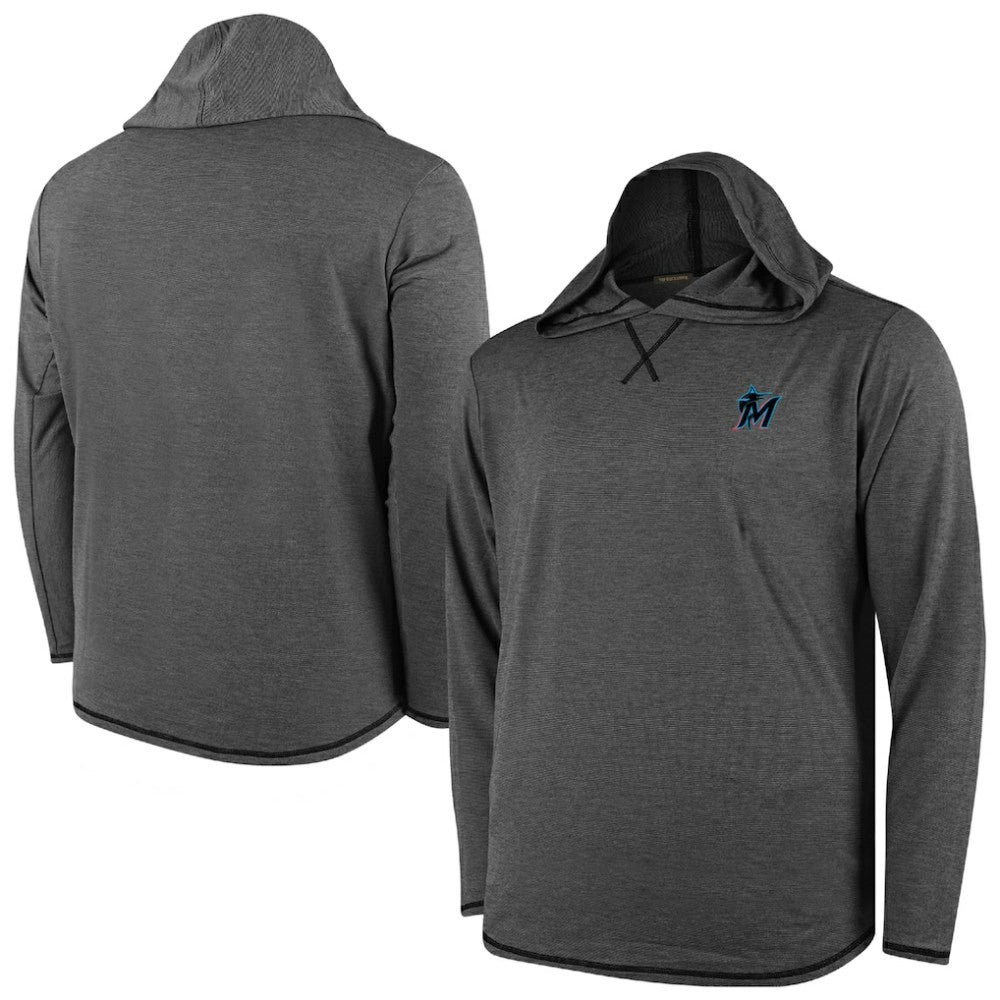 Miami Marlins Butter Stripe Tri-Blend Long Sleeve Hoodie T-Shirt - Black