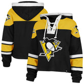 Pittsburgh Penguins '47 Women's Cropped Superior Lacer Pullover Hoodie - Black Hoodies