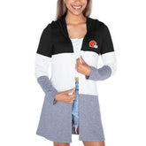 Cleveland Browns Gameday Couture Women's Tri-Blend Color Block Lightweight Cardigan Hoodie - Black outlet