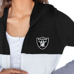 Las Vegas Raiders Gameday Couture Women's Tri-Blend Color Block Lightweight Cardigan Hoodie - Black outlet