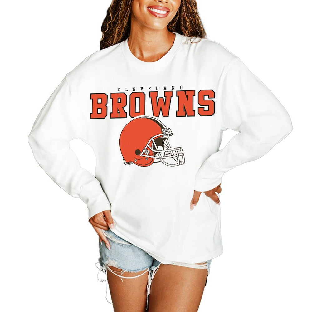 Cleveland Browns Gameday Couture Women's Big Goals Oversized Long Sleeve T-Shirt - White on sale