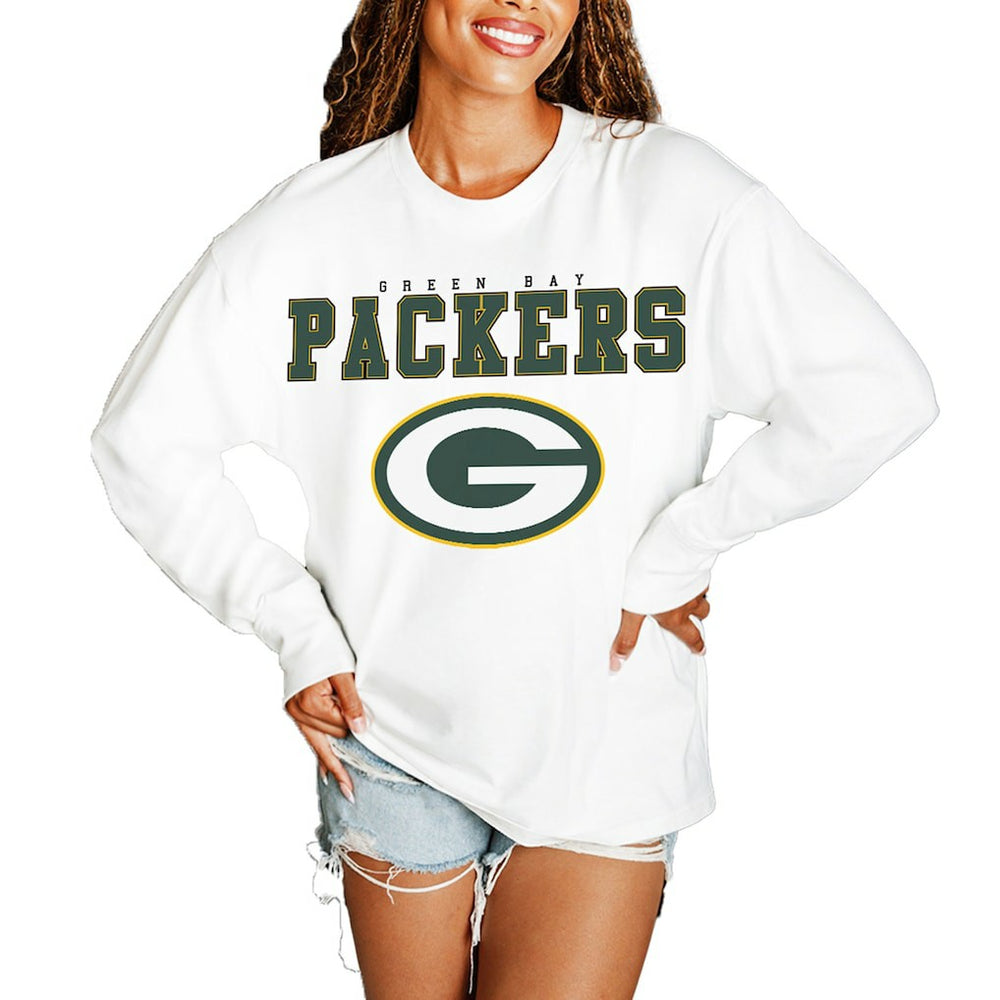 Green Bay Packers Gameday Couture Women's Big Goals Oversized Long Sleeve T-Shirt - White cheap