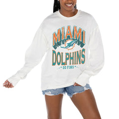 Miami Dolphins Gameday Couture Women's Time Out Oversized Long Sleeve T-Shirt - White sale