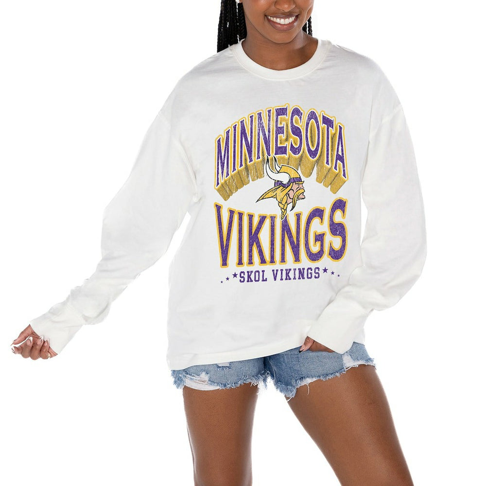 Minnesota Vikings Gameday Couture Women's Time Out Oversized Long Sleeve T-Shirt - White for sale
