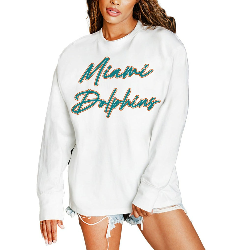 Miami Dolphins Gameday Couture Women's Classic Comeback Oversized Long Sleeve T-Shirt - White sale