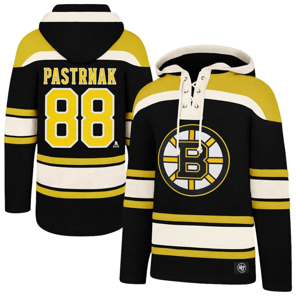 David Pastrnak Boston Bruins '47 Big & Tall Lace-up Pullover Hoodie - Black Hoodies