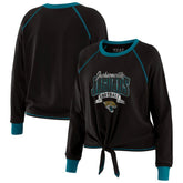 Jacksonville Jaguars WEAR by Erin Andrews Women's Plus Size Tie-Front Long Sleeve Top - Black/Teal outlet