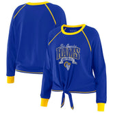 Los Angeles Rams WEAR by Erin Andrews Women's Plus Size Tie-Front Long Sleeve Top - Royal/Gold discount