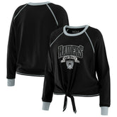 Las Vegas Raiders WEAR by Erin Andrews Women's Plus Size Tie-Front Long Sleeve Top - Black/Gray discount