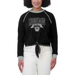 Las Vegas Raiders WEAR by Erin Andrews Women's Plus Size Tie-Front Long Sleeve Top - Black/Gray discount