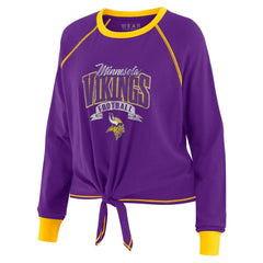 Minnesota Vikings WEAR by Erin Andrews Women's Plus Size Tie-Front Long Sleeve Top - Purple/Yellow discount