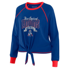 New England Patriots WEAR by Erin Andrews Women's Plus Size Tie-Front Long Sleeve Top - Royal/Red sale