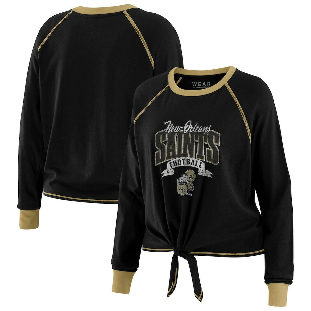 New Orleans Saints WEAR by Erin Andrews Women's Plus Size Tie-Front Long Sleeve Top - Black/Gold cheap